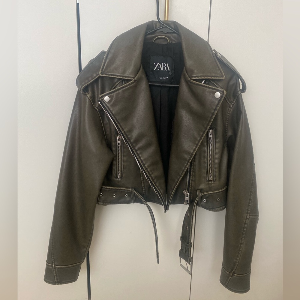 Zara Faux Leather Moto Jacket Oversized